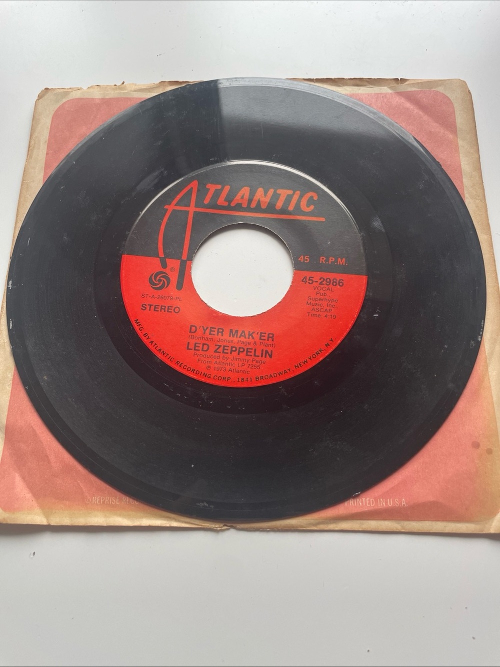 LED ZEPPELIN D'YER MAK'ER 45 RECORD ORIGINAL ATLANTIC 1973